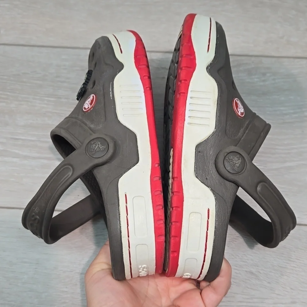 Crocs Kids Gray& Red Clogs Mule Shoes Sz J2